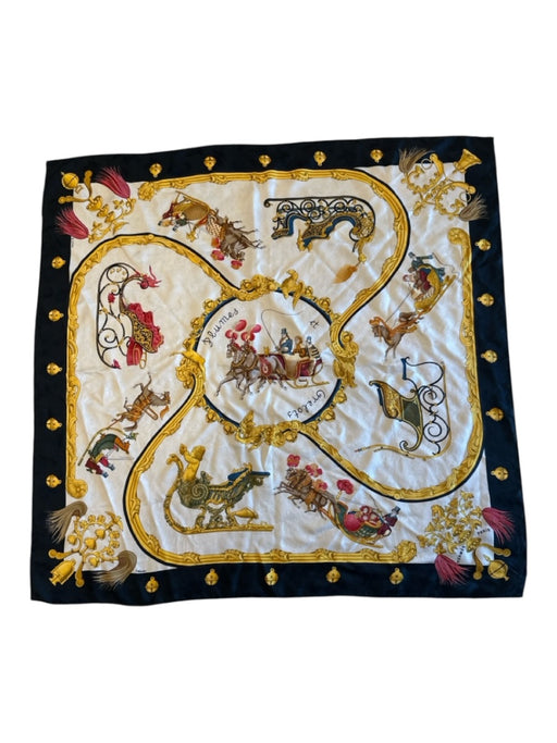 Hermes Black, Cream, Yellow & Green Silk Abstract Vintage scarf Black, Cream, Yellow & Green / 90 cm