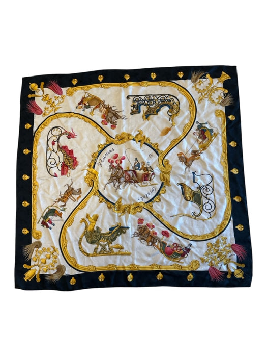 Hermes Black, Cream, Yellow & Green Silk Abstract Vintage scarf Black, Cream, Yellow & Green / 90 cm