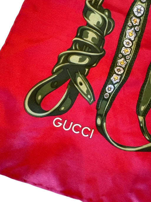Gucci Burgundy & Green Print Silk Saddle Print scarf Burgundy & Green Print / 90 cm