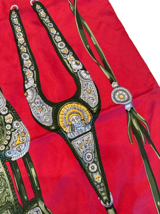 Gucci Burgundy & Green Print Silk Saddle Print scarf Burgundy & Green Print / 90 cm