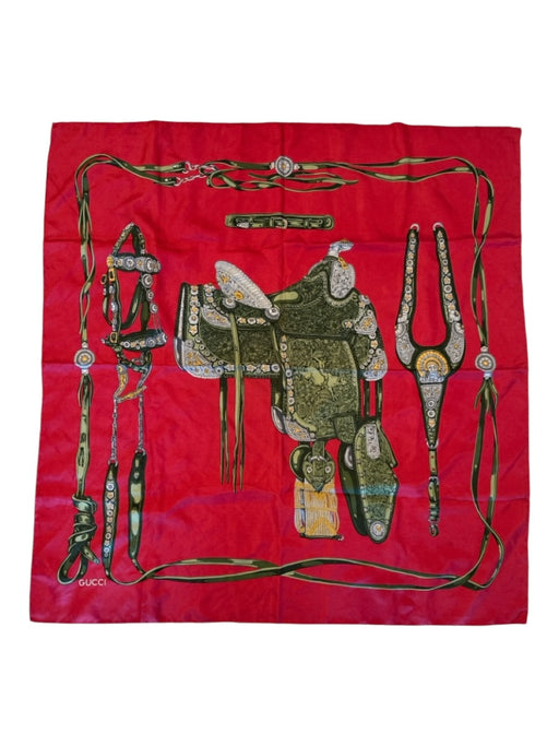 Gucci Burgundy & Green Print Silk Saddle Print scarf Burgundy & Green Print / 90 cm