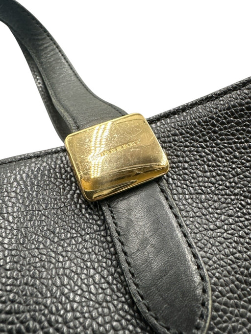 Burberry Black Leather Pebbled Gold Hardware Tote Top Handle Bag Black / Small
