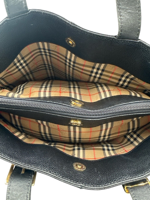 Burberry Black Leather Pebbled Gold Hardware Tote Top Handle Bag Black / Small