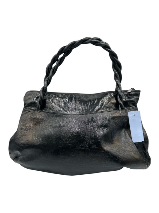 Ferragamo Black Patent Leather Braided Strap Tote Logo Bag Black / Medium