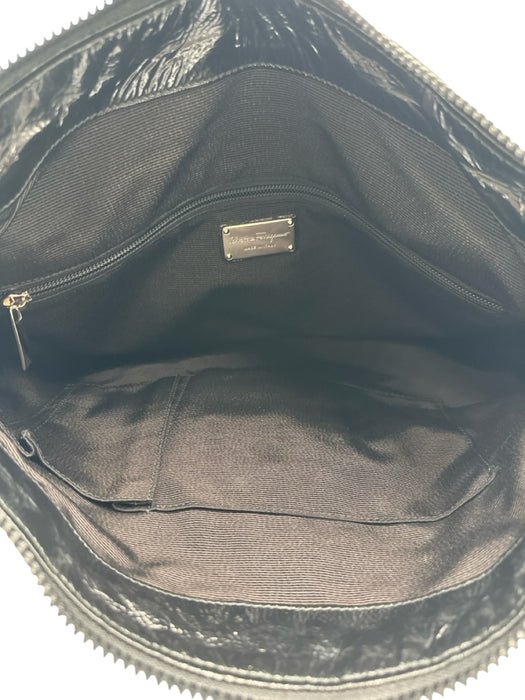 Ferragamo Black Patent Leather Braided Strap Tote Logo Bag Black / Medium