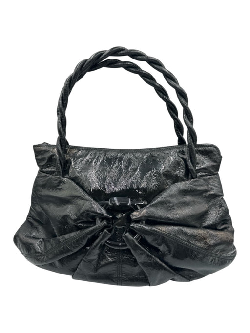 Ferragamo Black Patent Leather Braided Strap Tote Logo Bag Black / Medium