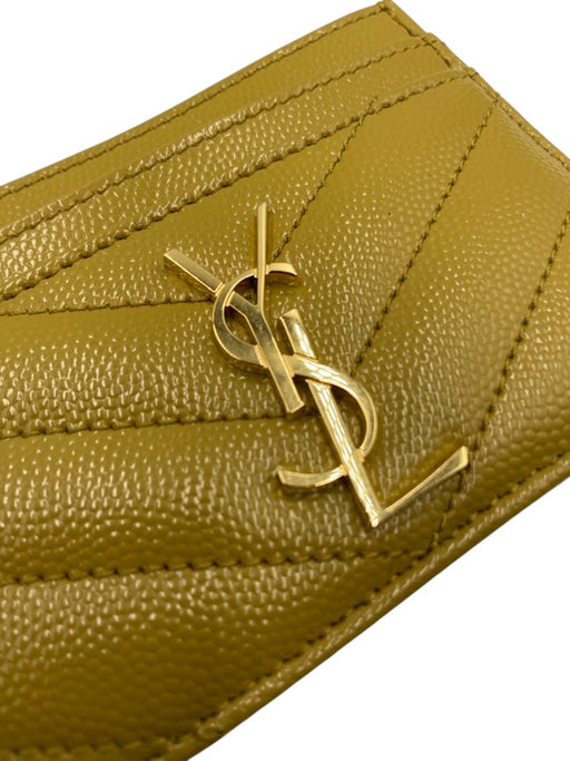Yves Saint Laurent Mustard Yellow Leather Grained Chevron Gold Hardware Wallets Mustard Yellow