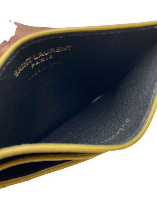 Yves Saint Laurent Mustard Yellow Leather Grained Chevron Gold Hardware Wallets Mustard Yellow