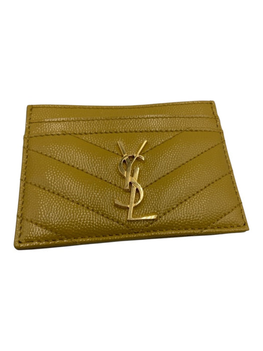 Yves Saint Laurent Mustard Yellow Leather Grained Chevron Gold Hardware Wallets Mustard Yellow