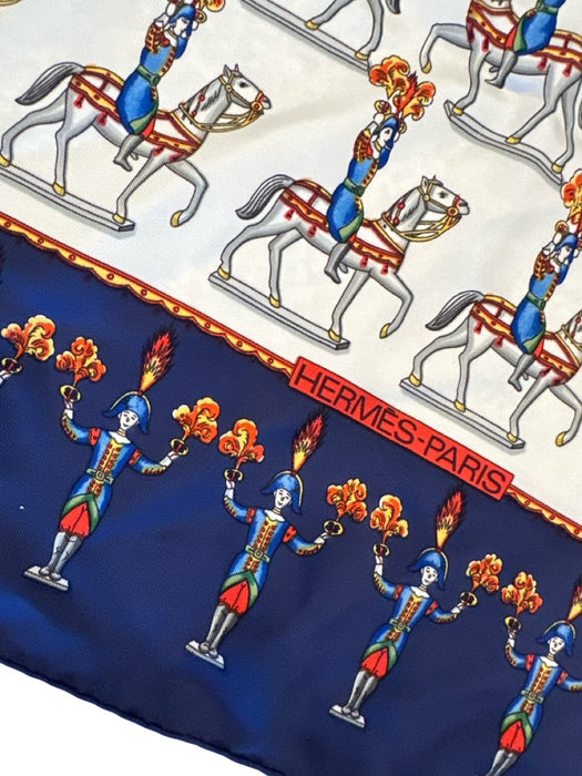 Hermes Blue, White, Red Silk Horse scarf Blue, White, Red / 90cm