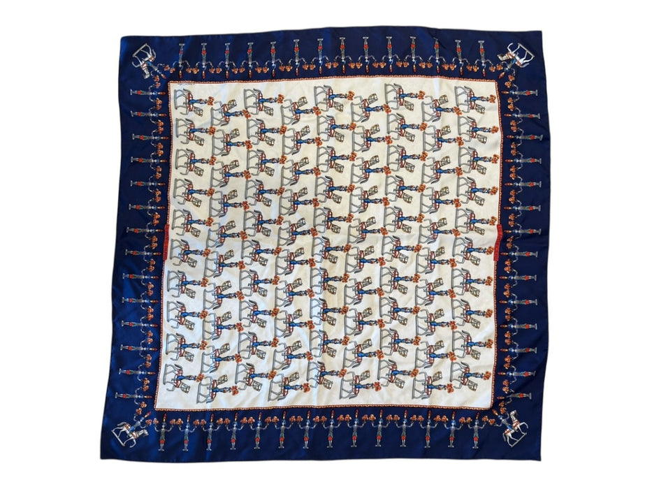 Hermes Blue, White, Red Silk Horse scarf Blue, White, Red / 90cm
