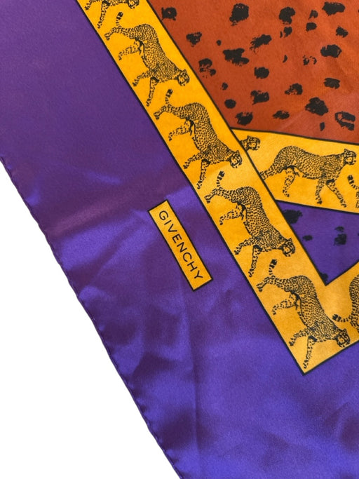 Givenchy Purple, Yellow, Green Silk Leopards scarf Purple, Yellow, Green / 90cm