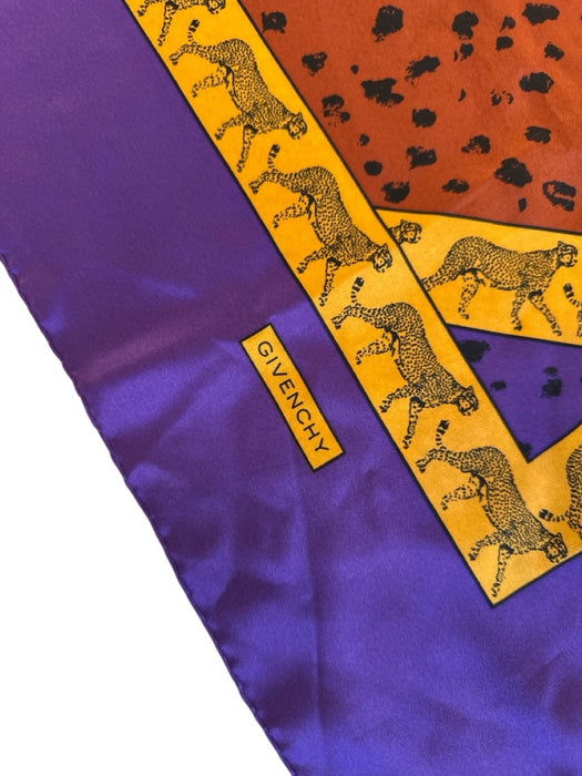 Givenchy Purple, Yellow, Green Silk Leopards scarf Purple, Yellow, Green / 90cm