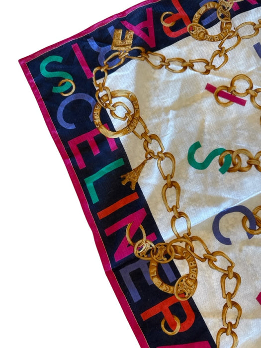 Celine Cream, Red, Navy Cotton Blend Logo Chain Print Vintage scarf Cream, Red, Navy / XS