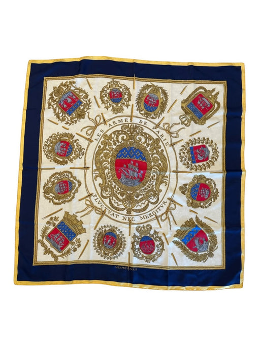 Hermes Navy, Cream, Yellow Silk Sailboats Baroque Print scarf Navy, Cream, Yellow / 90cm