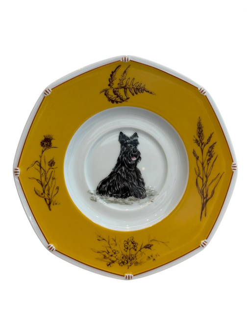 Hermes Yellow & Cream Porcelain Dog Plate Tea Cup Decor/Homewear Yellow & Cream