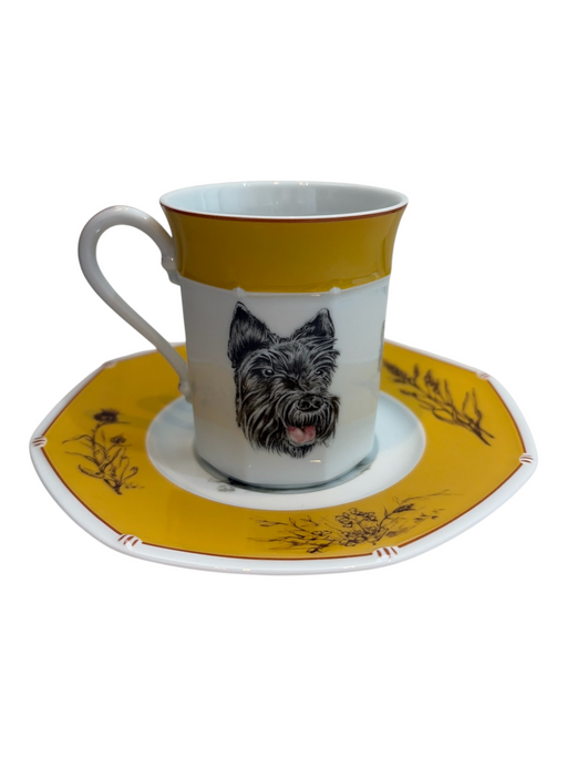 Hermes Yellow & Cream Porcelain Dog Plate Tea Cup Decor/Homewear Yellow & Cream
