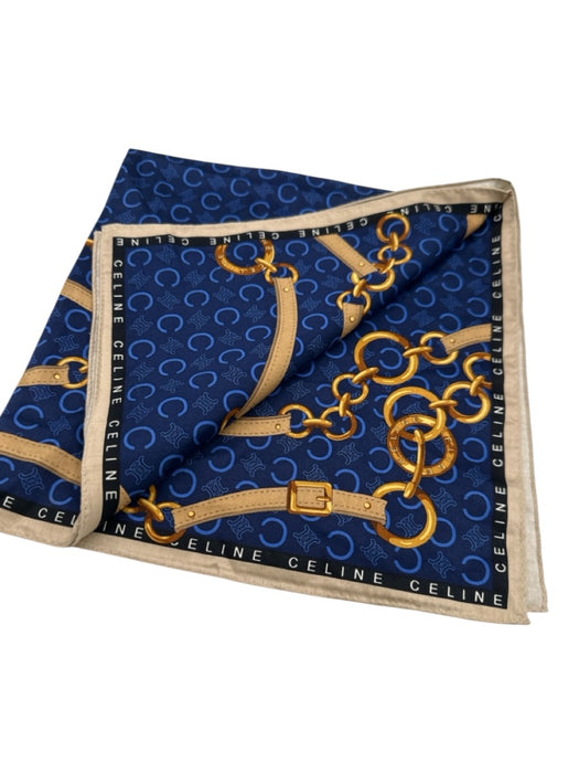 Celine Blue, Black, Yellow Cotton Blend Chain Print Logo Vintage scarf Blue, Black, Yellow / XS