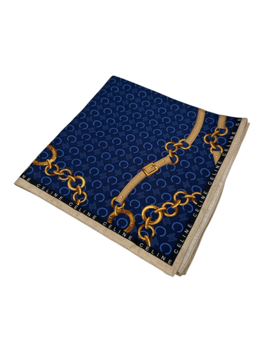 Celine Blue, Black, Yellow Cotton Blend Chain Print Logo Vintage scarf Blue, Black, Yellow / XS