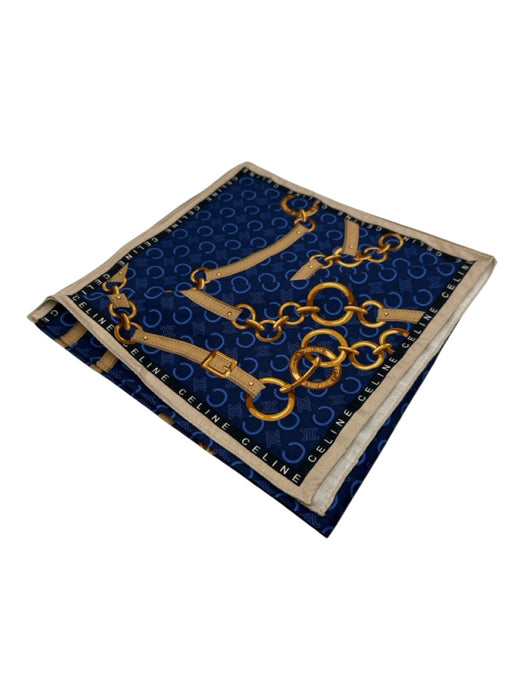 Celine Blue, Black, Yellow Cotton Blend Chain Print Logo Vintage scarf Blue, Black, Yellow / XS