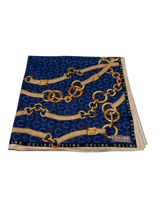 Celine Blue, Black, Yellow Cotton Blend Chain Print Logo Vintage scarf Blue, Black, Yellow / XS