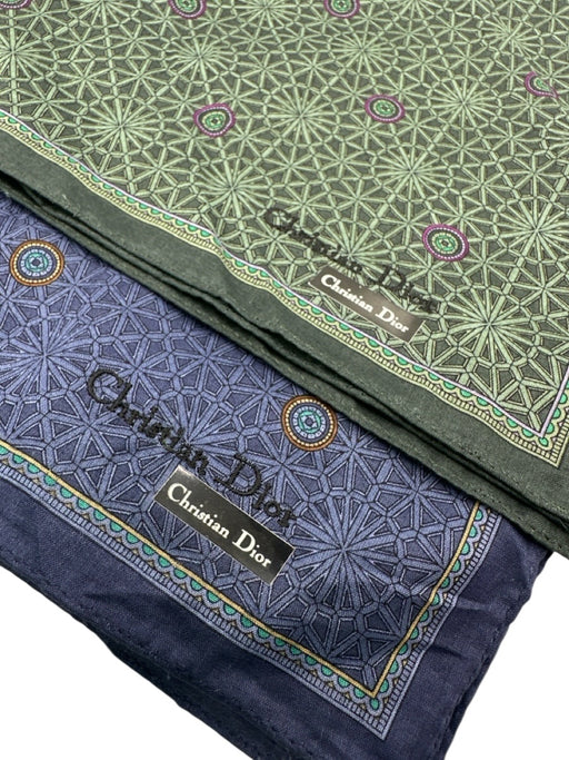 Christian Dior Vintage Blue & Green Print Cotton Blend Abstract Pocket Square Blue & Green Print