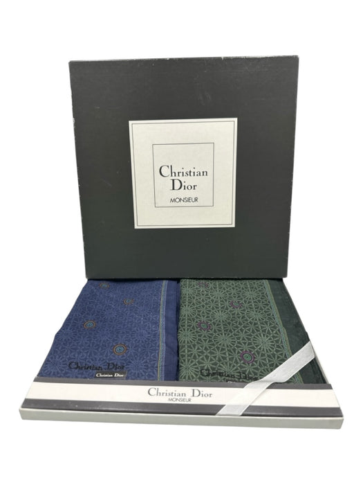 Christian Dior Vintage Blue & Green Print Cotton Blend Abstract Pocket Square Blue & Green Print