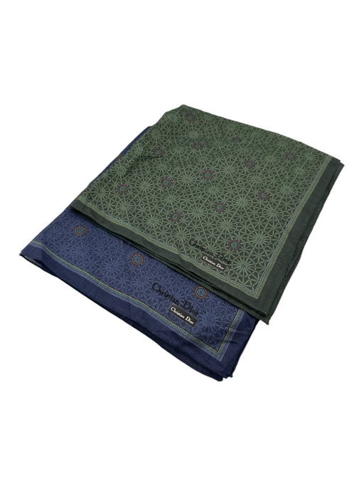 Christian Dior Vintage Blue & Green Print Cotton Blend Abstract Pocket Square Blue & Green Print