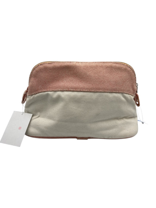Hermes Beige, Pink, Red Canvas Zebra Zipper Pouch Makeup Bag Bag Beige, Pink, Red / XS