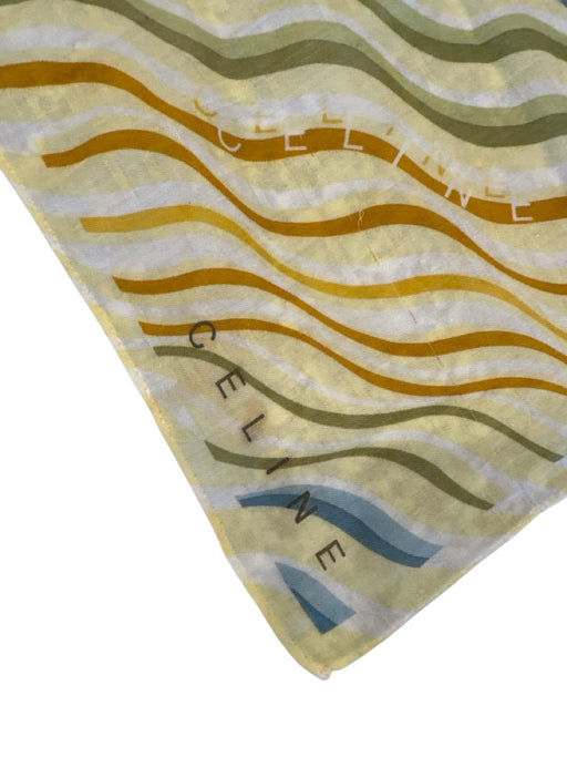 Celine Yellow & Blue Print Cotton Blend Abstract Pocket Square Neck Scarf scarf Yellow & Blue Print / XS