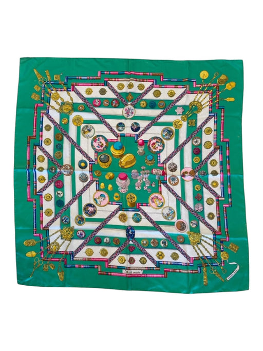 Hermes Green, Pink, White Silk Abstract Coin scarf Green, Pink, White / 90cm