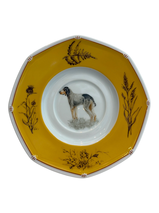 Hermes Yellow & Cream Porcelain Dog Plate Tea Cup Decor/Homewear Yellow & Cream