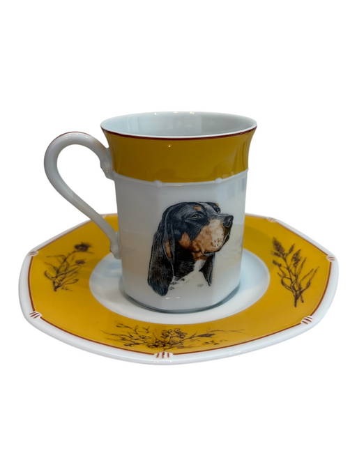 Hermes Yellow & Cream Porcelain Dog Plate Tea Cup Decor/Homewear Yellow & Cream