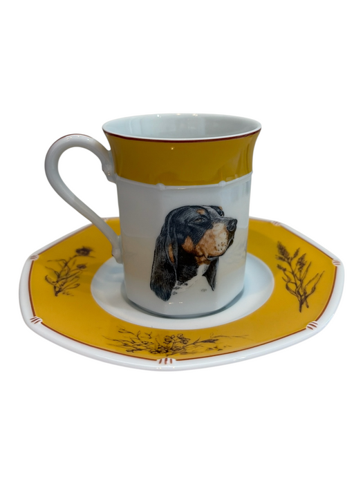 Hermes Yellow & Cream Porcelain Dog Plate Tea Cup Decor/Homewear Yellow & Cream