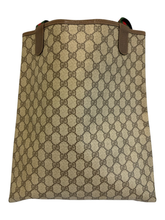 Gucci Beige Print Coated Canvas Monogram Web Tote Vintage Bag Beige Print / M/L