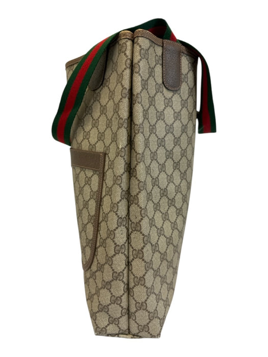 Gucci Beige Print Coated Canvas Monogram Web Tote Vintage Bag Beige Print / M/L