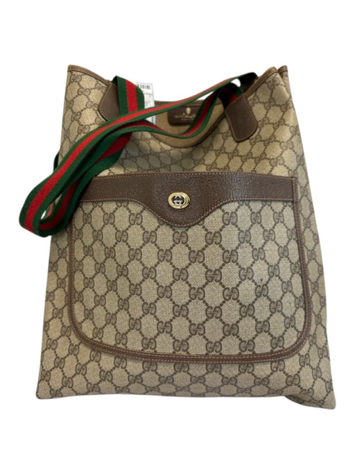Gucci Beige Print Coated Canvas Monogram Web Tote Vintage Bag Beige Print / M/L