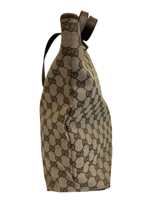 Gucci Brown & Beige Print Canvas Leather Strap Monogram Tote Vintage Bag Brown & Beige Print / Medium
