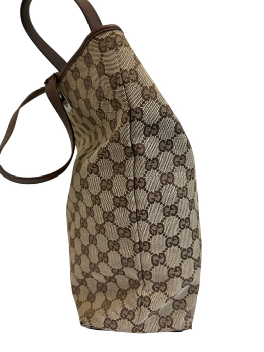 Gucci Brown & Beige Print Canvas Leather Strap Monogram Tote Vintage Bag Brown & Beige Print / Medium