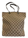 Gucci Brown & Beige Print Canvas Leather Strap Monogram Tote Vintage Bag Brown & Beige Print / Medium