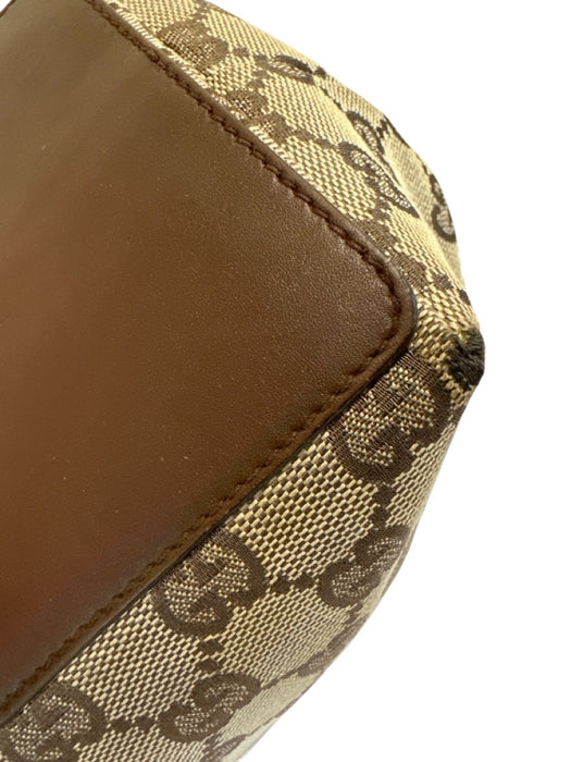 Gucci Brown & Beige Print Canvas Leather Strap Monogram Tote Vintage Bag Brown & Beige Print / Medium