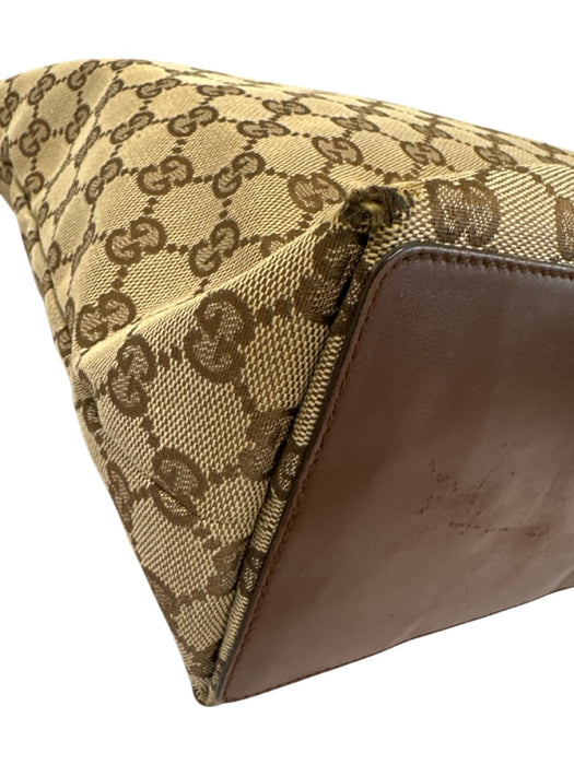 Gucci Brown & Beige Print Canvas Leather Strap Monogram Tote Vintage Bag Brown & Beige Print / Medium
