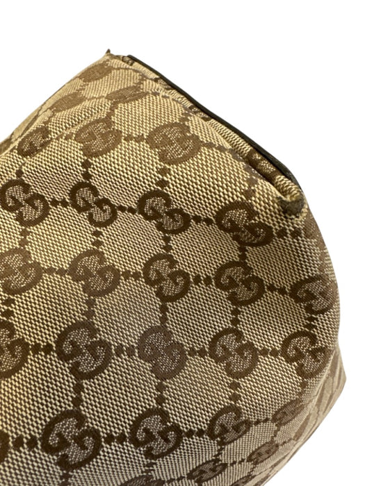 Gucci Brown & Beige Print Canvas Leather Strap Monogram Tote Vintage Bag Brown & Beige Print / Medium