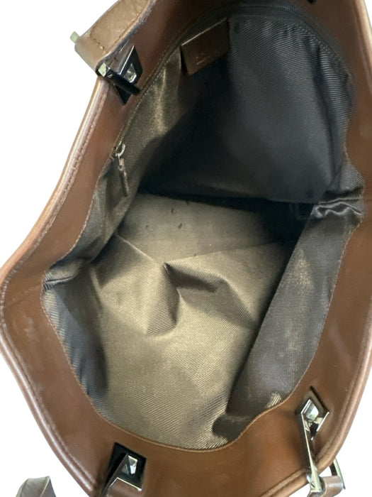Gucci Brown & Beige Print Canvas Leather Strap Monogram Tote Vintage Bag Brown & Beige Print / Medium