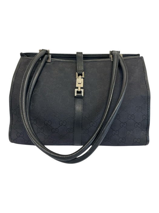 Gucci Black Canvas Silver Hardware Top Handle Monogram Bag Black / Small