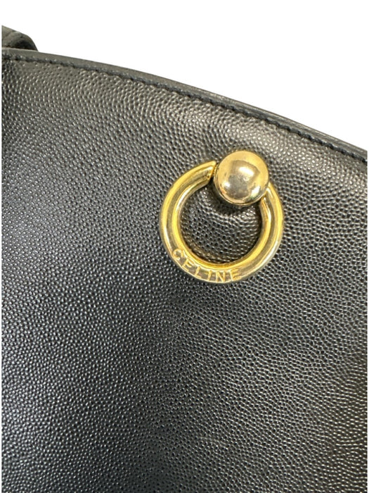 Celine Black Leather Pebbled Gold Hardware Dome Double Strap Bag Black / Medium