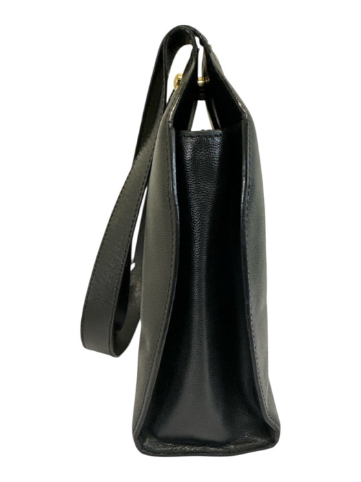 Celine Black Leather Pebbled Gold Hardware Dome Double Strap Bag Black / Medium