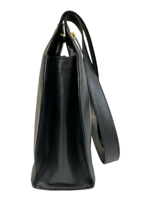 Celine Black Leather Pebbled Gold Hardware Dome Double Strap Bag Black / Medium