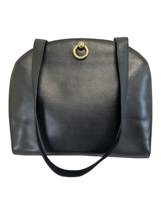 Celine Black Leather Pebbled Gold Hardware Dome Double Strap Bag Black / Medium