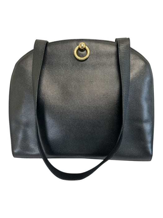 Celine Black Leather Pebbled Gold Hardware Dome Double Strap Bag Black / Medium